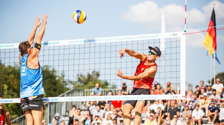 Bereits 2018 bei den World University Championships in München sorgten die Beach-Volleyballer auf deutschem Boden für Furore und volle Tribünen; Foto: Andre Görschel