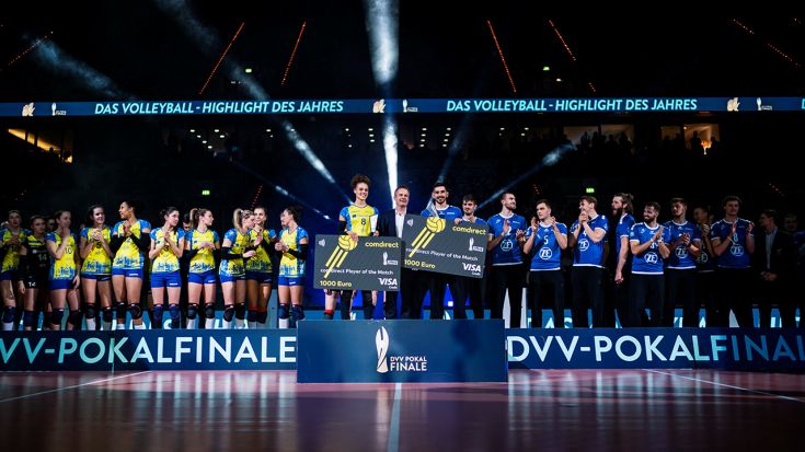Foto Sebastian Wells: DVV-Pokalsieger 2019: SSC Palmberg Schwerin und VfB Friedrichshafen. 