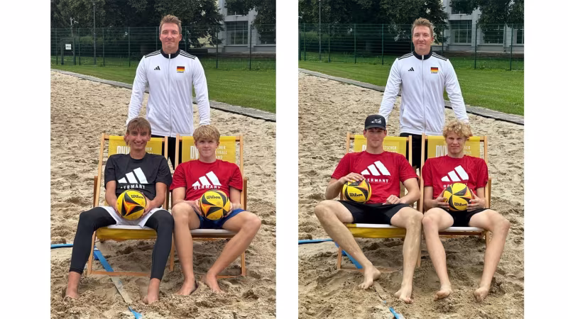 Sieger U21-Trial: Bundestrainer Kersten Holthausen mit Ole Sackermann/Janik Sambale (li.) und Tristan Fröbel/lTamo Wüst (re.