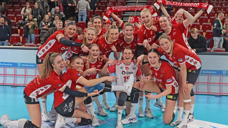 Der SC Potsdam hat nach dem zweiten Einzug ins DVV-Pokalfinale der Vereinsgeschichte Grund zur Freude. (Foto: Andreas Steindl)