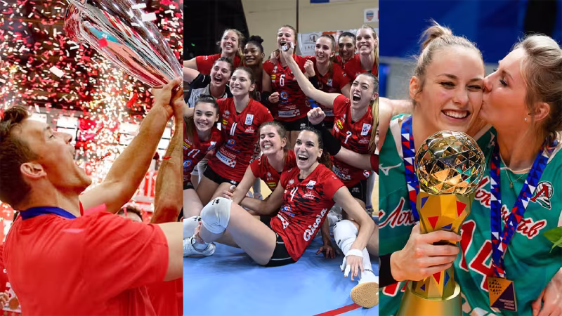V.l.n.r.: Christian Fromm, Ivana Vanjak (vorne), Louisa Lippmann (links); Fotos: Volleyleague Greece, ASPTT MulhouseVolley, VC Lokomotiv,